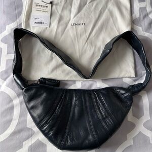 Lemaire Small Dark Blue Leather Croissant Crossbody Bag